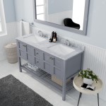 Winterfell 60" Double Bath Vanity in Gray with White Marble Top and Square Sinks with Brushed Nickel Faucets and Matching Mir