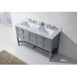 Winterfell 60" Double Bath Vanity in Gray with White Marble Top and Square Sinks with Brushed Nickel Faucets