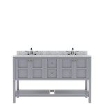 Winterfell 60" Double Bath Vanity in Gray with White Marble Top and Square Sinks with Polished Chrome Faucets