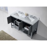 Winterfell 60" Double Bath Vanity in Gray with White Marble Top and Square Sinks with Polished Chrome Faucets