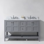 Winterfell 60" Double Bath Vanity in Gray with White Marble Top and Square Sinks