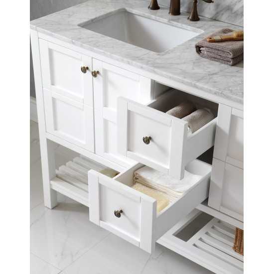 Winterfell 60" Double Bath Vanity in White with White Marble Top and Square Sinks and Matching Mirror