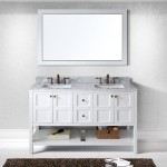 Winterfell 60" Double Bath Vanity in White with White Marble Top and Square Sinks with Brushed Nickel Faucets and Mirror