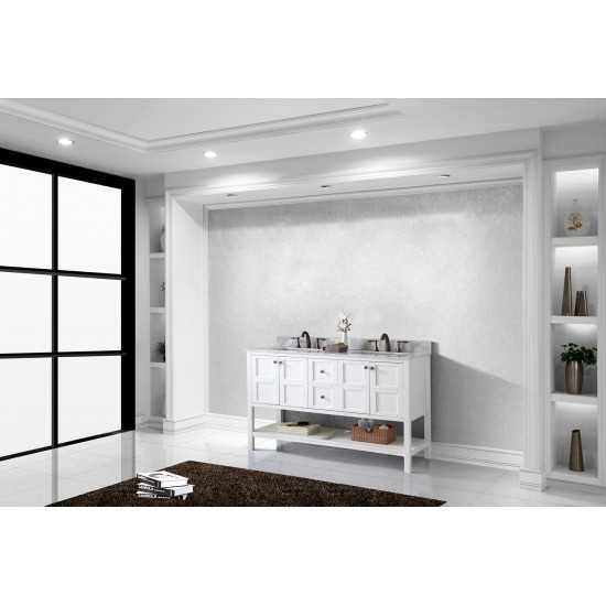 Winterfell 60" Double Bath Vanity in White with White Marble Top and Square Sinks with Brushed Nickel Faucets