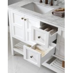 Winterfell 60" Double Bath Vanity in White with White Marble Top and Square Sinks with Polished Chrome Faucets and Mirror