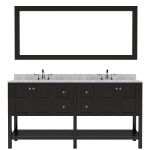 Winterfell 72" Double Bath Vanity in Espresso with White Marble Top and Round Sinks and Matching Mirror