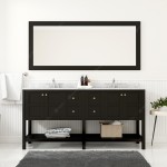 Winterfell 72" Double Bath Vanity in Espresso with White Marble Top and Round Sinks and Matching Mirror