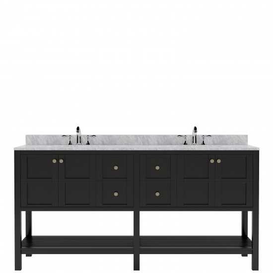 Winterfell 72" Double Bath Vanity in Espresso with White Marble Top and Round Sinks