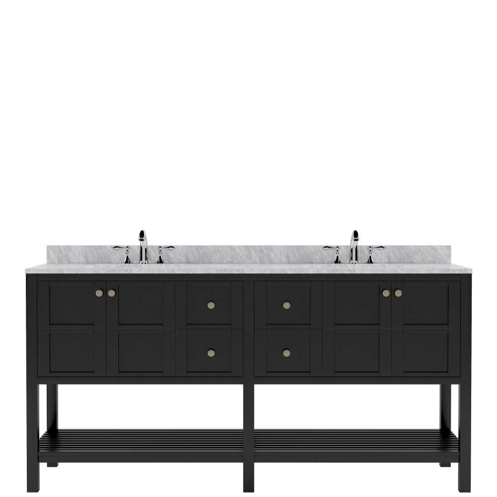 Winterfell 72" Double Bath Vanity in Espresso with White Marble Top and Round Sinks