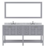 Winterfell 72" Double Bath Vanity in Gray with White Marble Top and Round Sinks and Matching Mirror