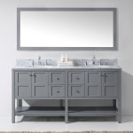 Winterfell 72" Double Bath Vanity in Gray with White Marble Top and Round Sinks and Matching Mirror