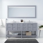 Winterfell 72" Double Bath Vanity in Gray with White Marble Top and Round Sinks and Matching Mirror