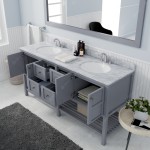 Winterfell 72" Double Bath Vanity in Gray with White Marble Top and Round Sinks and Matching Mirror