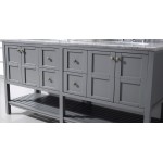 Winterfell 72" Double Bath Vanity in Gray with White Marble Top and Round Sinks and Matching Mirror