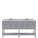 Winterfell 72" Double Bath Vanity in Gray with White Marble Top and Round Sinks