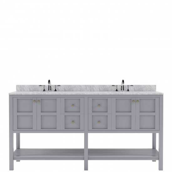 Winterfell 72" Double Bath Vanity in Gray with White Marble Top and Round Sinks