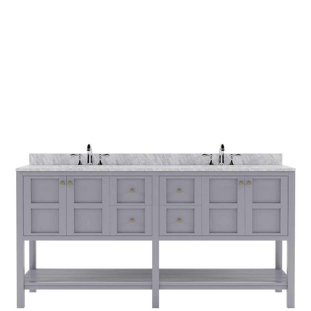 Winterfell 72" Double Bath Vanity in Gray with White Marble Top and Round Sinks