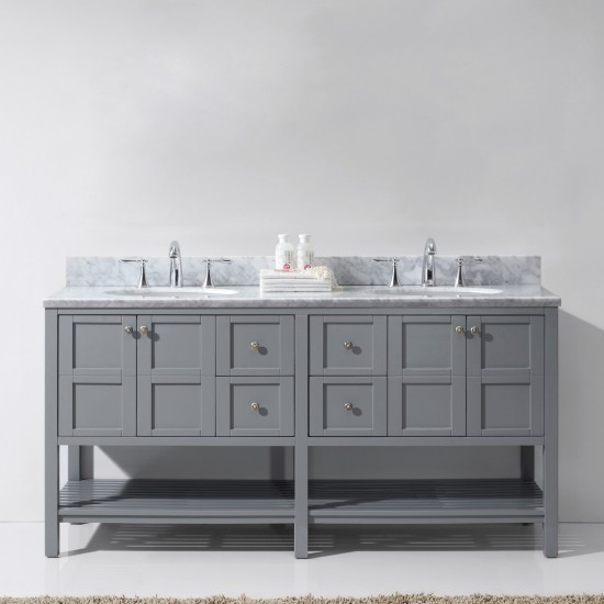 Winterfell 72" Double Bath Vanity in Gray with White Marble Top and Round Sinks