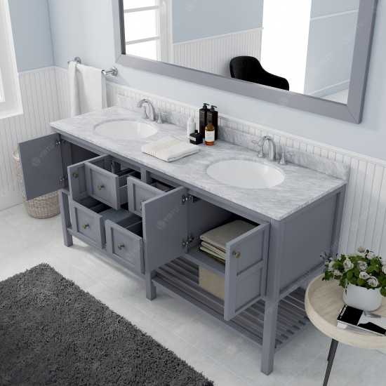 Winterfell 72" Double Bath Vanity in Gray with White Marble Top and Round Sinks