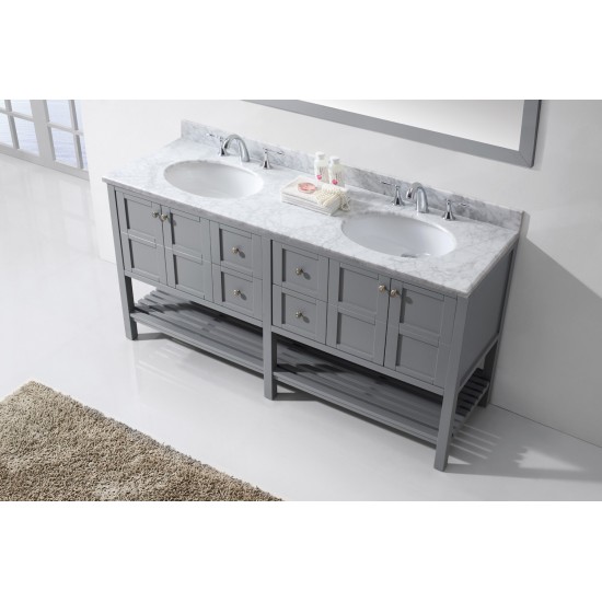 Winterfell 72" Double Bath Vanity in Gray with White Marble Top and Round Sinks