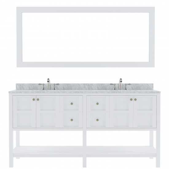 Winterfell 72" Double Bath Vanity in White with White Marble Top and Round Sinks and Matching Mirror