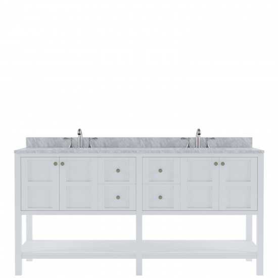 Winterfell 72" Double Bath Vanity in White with White Marble Top and Round Sinks