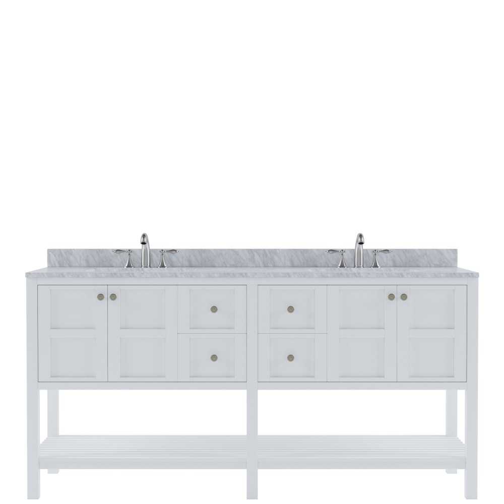 Winterfell 72" Double Bath Vanity in White with White Marble Top and Round Sinks