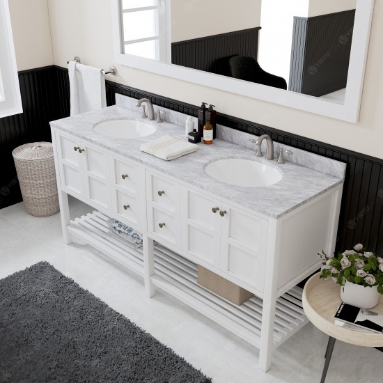 Winterfell 72" Double Bath Vanity in White with White Marble Top and Round Sinks