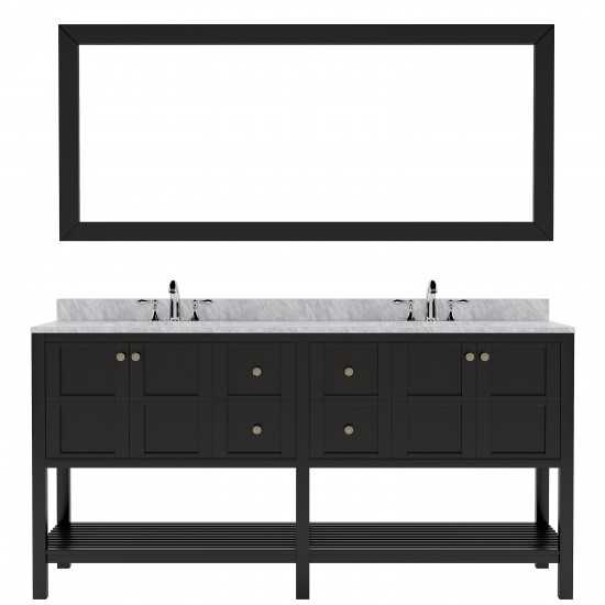 Winterfell 72" Double Bath Vanity in Espresso with White Marble Top and Square Sinks and Matching Mirror