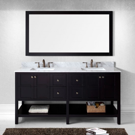 Winterfell 72" Double Bath Vanity in Espresso with White Marble Top and Square Sinks and Matching Mirror