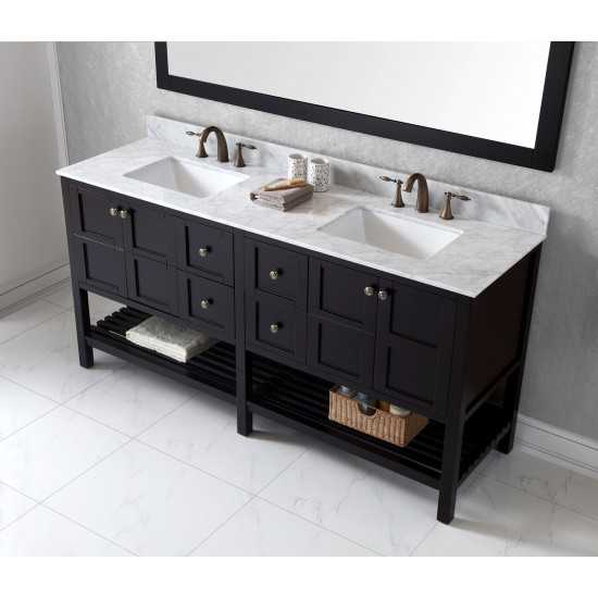 Winterfell 72" Double Bath Vanity in Espresso with White Marble Top and Square Sinks and Matching Mirror