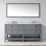 Winterfell 72" Double Bath Vanity in Gray with White Marble Top and Square Sinks and Matching Mirror