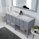 Winterfell 72" Double Bath Vanity in Gray with White Marble Top and Square Sinks and Matching Mirror