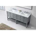 Winterfell 72" Double Bath Vanity in Gray with White Marble Top and Square Sinks and Matching Mirror