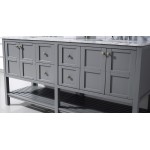 Winterfell 72" Double Bath Vanity in Gray with White Marble Top and Square Sinks and Matching Mirror