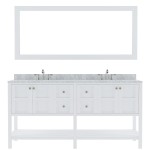 Winterfell 72" Double Bath Vanity in White with White Marble Top and Square Sinks and Matching Mirror