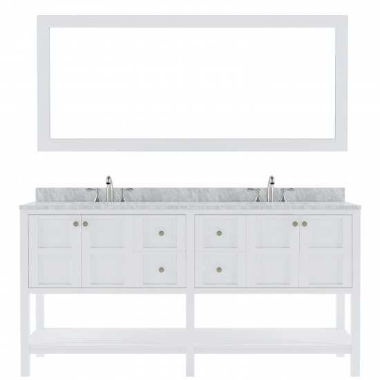 Winterfell 72" Double Bath Vanity in White with White Marble Top and Square Sinks and Matching Mirror