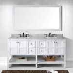 Winterfell 72" Double Bath Vanity in White with White Marble Top and Square Sinks and Matching Mirror