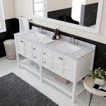 Winterfell 72" Double Bath Vanity in White with White Marble Top and Square Sinks and Matching Mirror