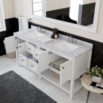 Winterfell 72" Double Bath Vanity in White with White Marble Top and Square Sinks with Brushed Nickel Faucets and Mirror