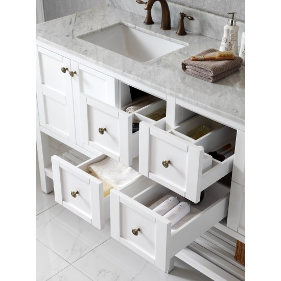 Winterfell 72" Double Bath Vanity in White with White Marble Top and Square Sinks with Polished Chrome Faucets and Mirror