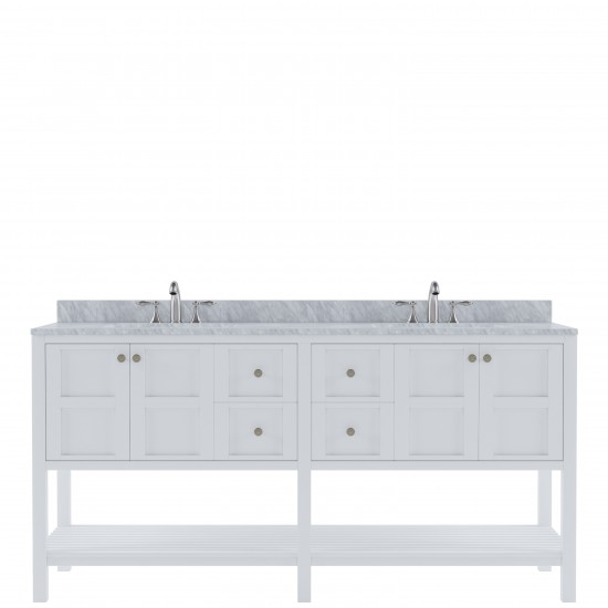 Winterfell 72" Double Bath Vanity in White with White Marble Top and Square Sinks