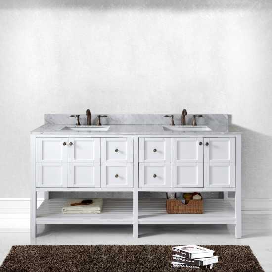 Winterfell 72" Double Bath Vanity in White with White Marble Top and Square Sinks