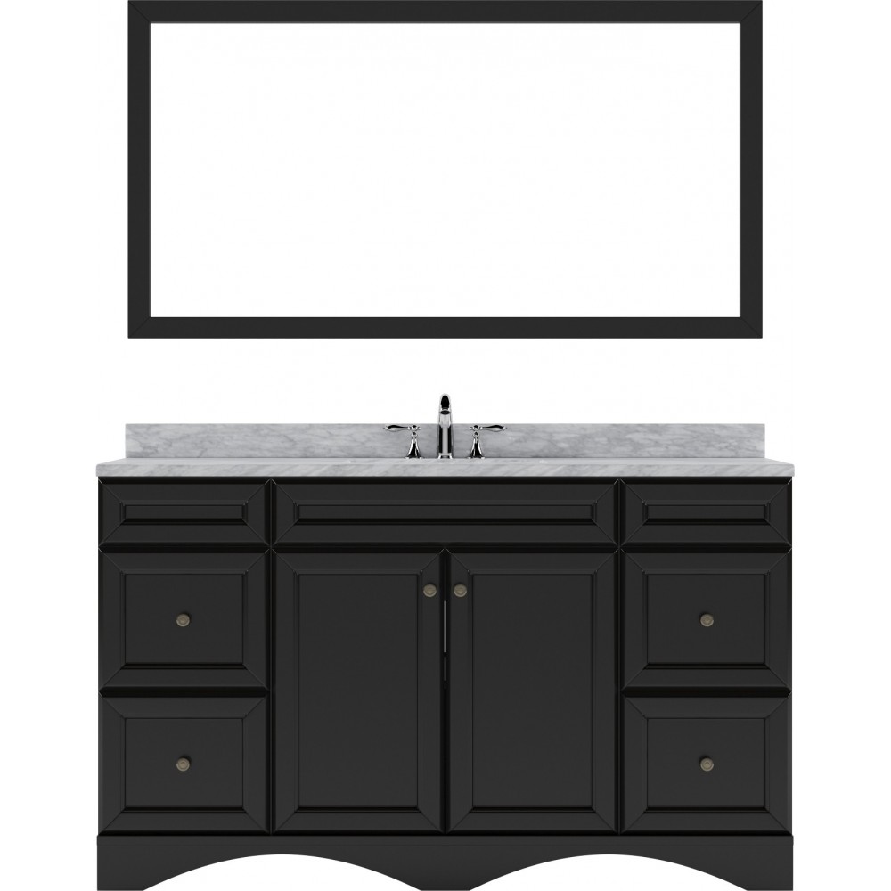 Talisa 60" Single Bath Vanity in Espresso with White Marble Top and Round Sink and Matching Mirror