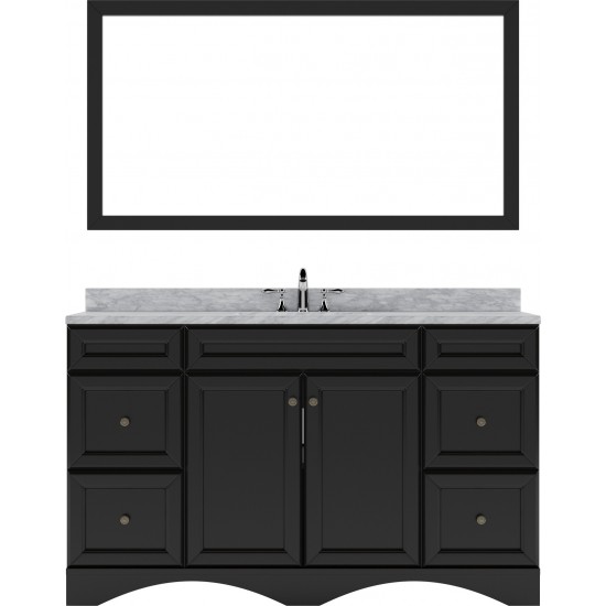 Talisa 60" Single Bath Vanity in Espresso with White Marble Top and Round Sink with Brushed Nickel Faucet and Matching Mirror