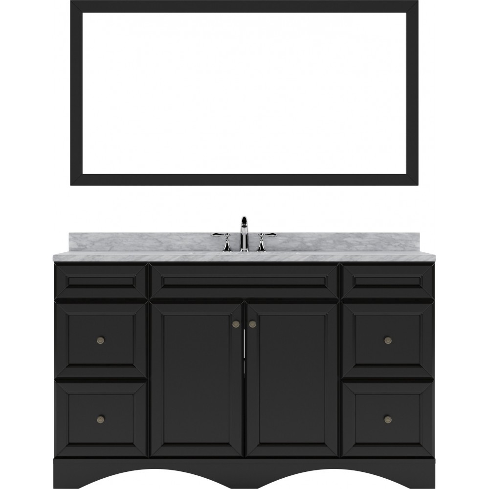 Talisa 60" Single Bath Vanity in Espresso with White Marble Top and Round Sink with Brushed Nickel Faucet and Matching Mirror