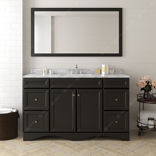 Talisa 60" Single Bath Vanity in Espresso with White Marble Top and Round Sink with Brushed Nickel Faucet and Matching Mirror