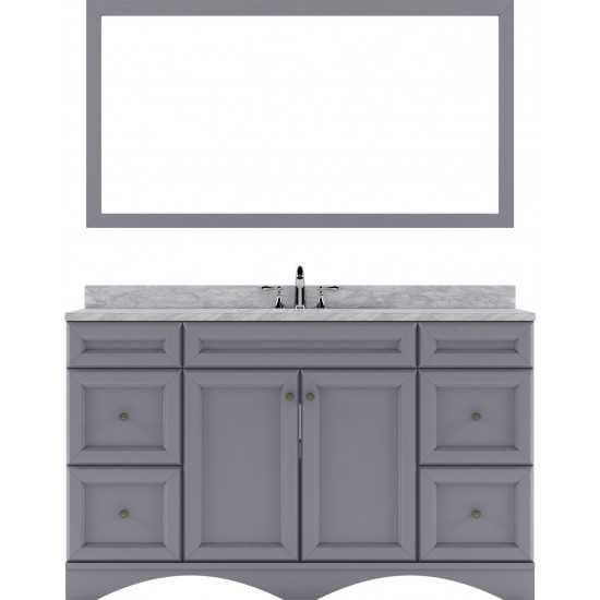 Talisa 60" Single Bath Vanity in Gray with White Marble Top and Round Sink and Matching Mirror