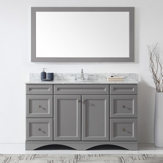 Talisa 60" Single Bath Vanity in Gray with White Marble Top and Round Sink and Matching Mirror