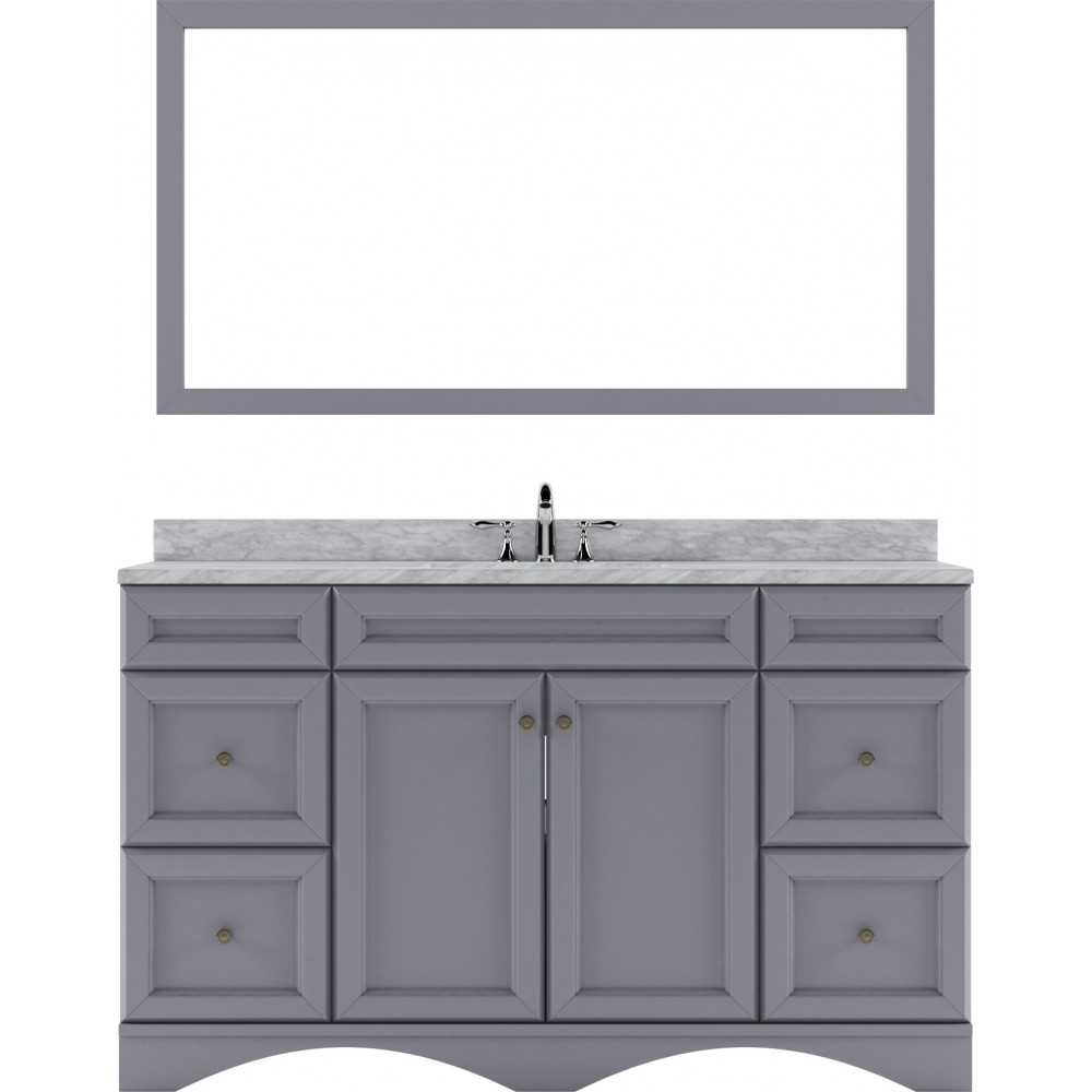 Talisa 60" Single Bath Vanity in Gray with White Marble Top and Round Sink with Brushed Nickel Faucet and Matching Mirror